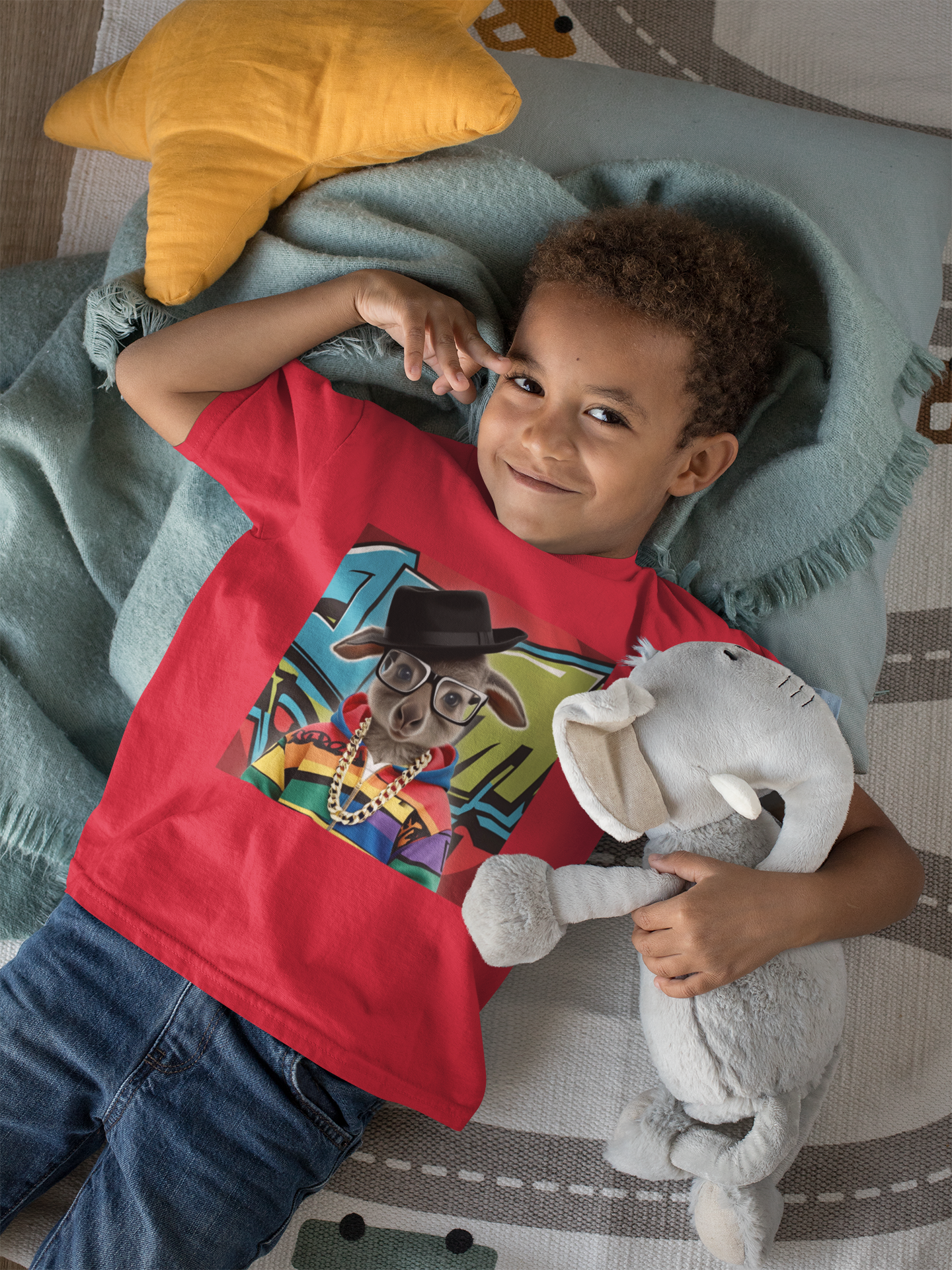 Old Skool Hop Kangaroo Kids T-Shirt – Graffiti & Gold Chain Hip Hop Graphic Tee
